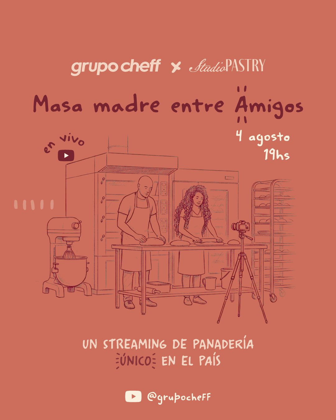 Pieza gráfica de la alianza Grupo Cheff x Studio Pastry para 'Masa madre entre amigos'